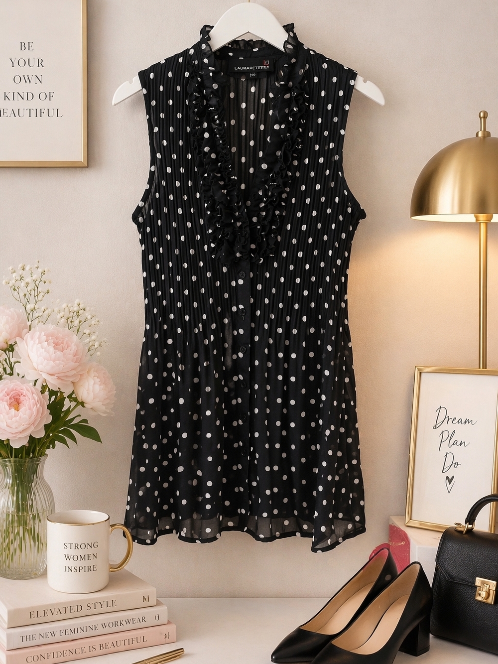 Laura Petites Polka Dot Ruffle Blouse Petite Small